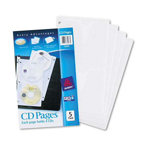 Avery Two-Sided CD Organizer Sheets for Three-Ring Binder, 5/Pack