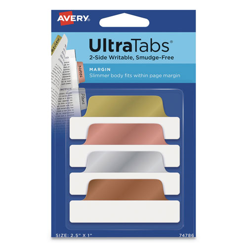 Avery Ultra Tabs Repositionable Margin Tabs, 1/5-Cut Tabs, Assorted Metallic, 2.5" Wide, 24/Pack