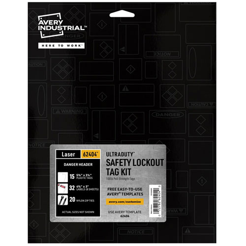 Avery UltraDuty Hazard Warning Tag Kit - 3.25" Length x 5.75" Width - 15 / Pack - Plastic, Nylon, Vinyl - White