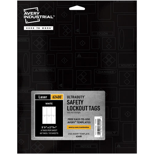 Avery UltraDuty Lock Out Tag Out Hang Tags - 2.92" Length x 5.50" Width - 60 / Pack - Plastic - White