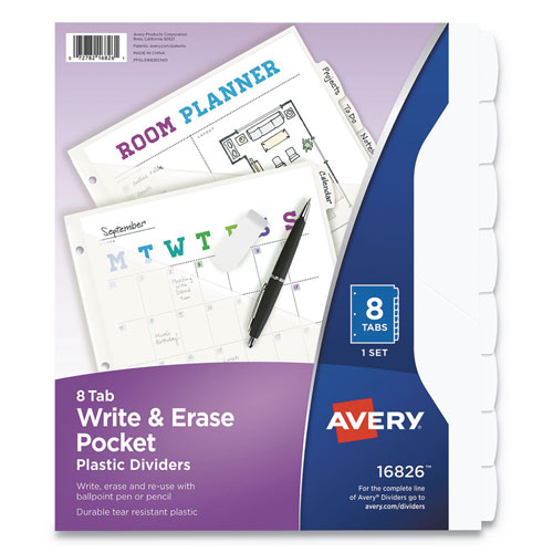 Avery Write and Erase Durable Plastic Dividers with Pocket, 8-Tab, 11.13 x 9.25, White, 1 Set