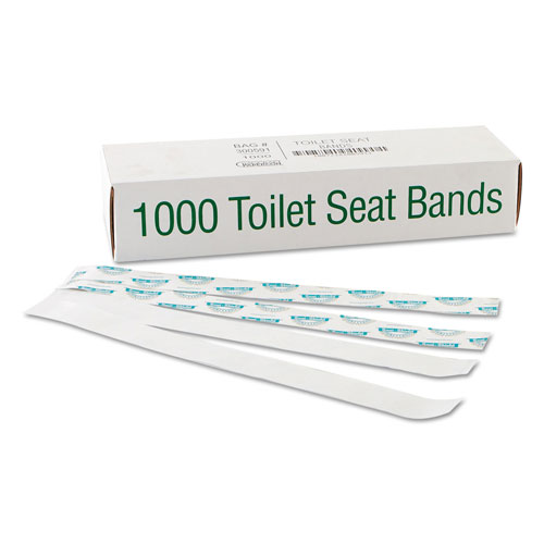 Bagcraft Sani/Shield Printed Toilet Seat Band, Paper, Blue/White, 16" Wide x 1.5" Deep, 1,000/Carton