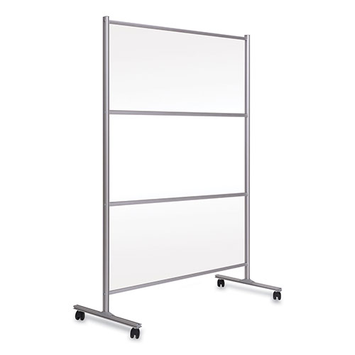 Bi-silque Visual Communication Product Inc Protector Series Mobile Glass Panel Divider, 68.5 x 22 x 50, Clear/Aluminum