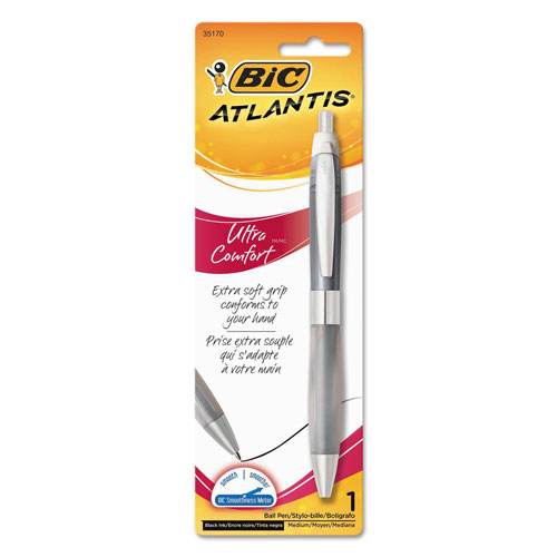 Bic Atlantis Ultra Comfort Retractable Ballpoint Pen, 1mm, Black Ink, Assorted Barrel Colors