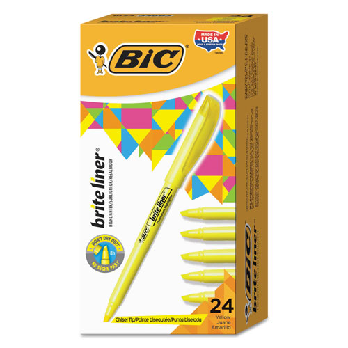 Bic Brite Liner Highlighter, Chisel Tip, Yellow, 24/Pack