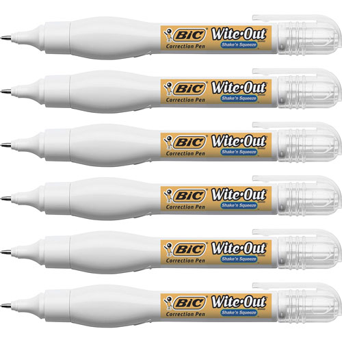 Bic Correction Pen, Fast Drying, Needlept Tip, 8ml, Blister, 6/BX, WE