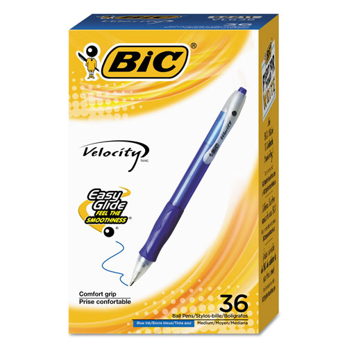 Bic Velocity Retractable Ballpoint Pen, Medium 1mm, Blue Ink & Barrel, 36/Pack