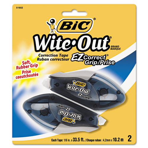 Bic Wite-Out EZ Correct Grip Correction Tape, NonRefill, 1/6" x 402", 2/Pk