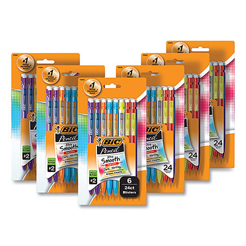 Bic Xtra-Smooth Bright Edition Mechanical Pencils, 0.7 mm, HB (#2), Black Lead, Assorted Barrel Colors, 24/Pack, 6 Packs/Carton