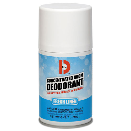 Big D Metered Concentrated Room Deodorant, Fresh Linen Scent, 7 oz Aerosol, 12/Box