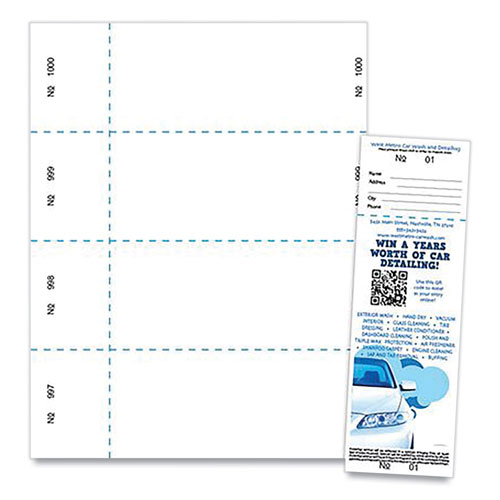 Blanks/USA® Jumbo Micro-Perforated Event/Raffle Ticket, 90 lb, 8.5 x 11, White, 4 Tickets/Sheet, 250 Sheets/Pack