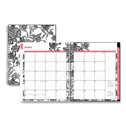 Blue Sky Analeis Monthly Planner, Analeis Floral Artwork, 10 x 8, White/Black/Coral Cover, 12-Month (Jan to Dec): 2024