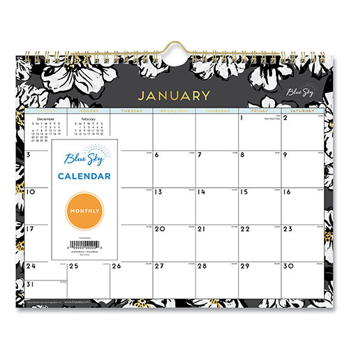 Blue Sky Baccara Dark Wall Calendar, Baccara Dark Floral Artwork, 11 x 8.75, White/Black Sheets, 12-Month (Jan to Dec): 2024