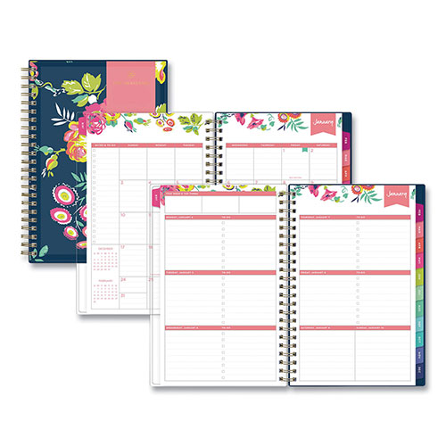 Blue Sky Day Designer Peyton Create-Your-Own Cover Weekly/Monthly Planner, Floral Artwork, 8 x 5, Navy Cover, 12-Month (Jan-Dec): 2024