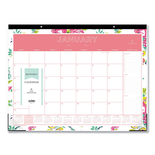 Blue Sky Day Designer Peyton Desk Pad Calendar, Floral Artwork, 22 x 17, Black Binding, Clear Corners, 12-Month (Jan-Dec): 2024