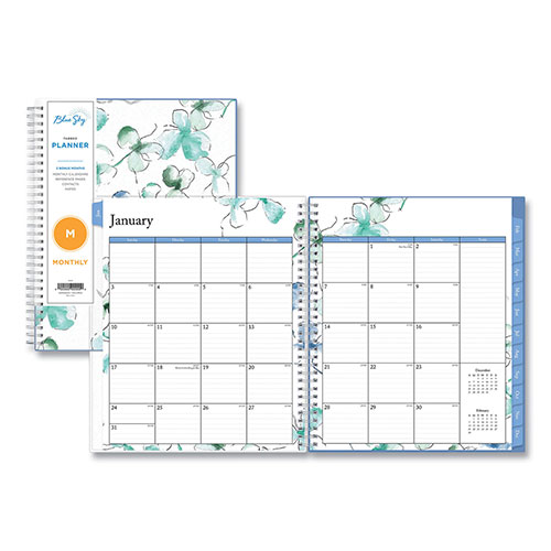 Blue Sky Lindley Monthly Planner, Lindley Floral Artwork, 10 x 8, White/Blue/Green Cover, 12-Month (Jan to Dec): 2024