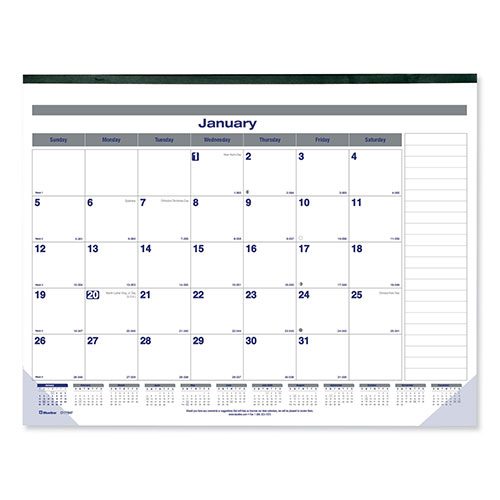 Blueline Net Zero Carbon Monthly Desk Pad Calendar, 22 x 17, White/Gray/Blue Sheets, Black Binding, 12-Month (Jan to Dec): 2024