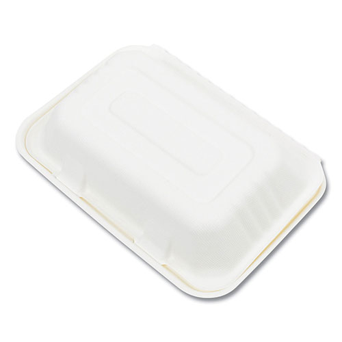 Boardwalk Bagasse PFAS-Free Food Containers, Hoagie/Hinged Lid, 1-Compartment, 6 x 3 x 9, White, Bamboo/Sugarcane, 250/Carton