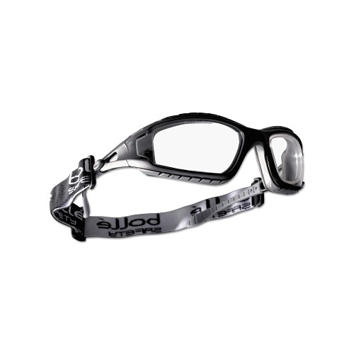 Bolle Tracker Series Safety Glasses, Clear Lens, Clear, Black Frame, Foam, Rubber