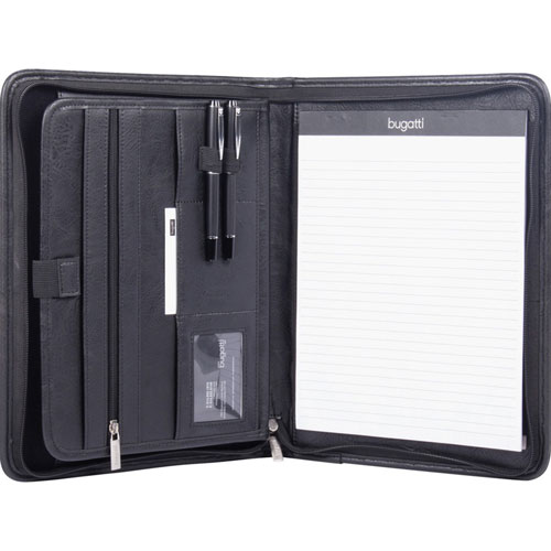 Bond Street Zippered Padfolio, Padded Tablet Pocket, 1-1/4"Wx10"Lx13"H, BK