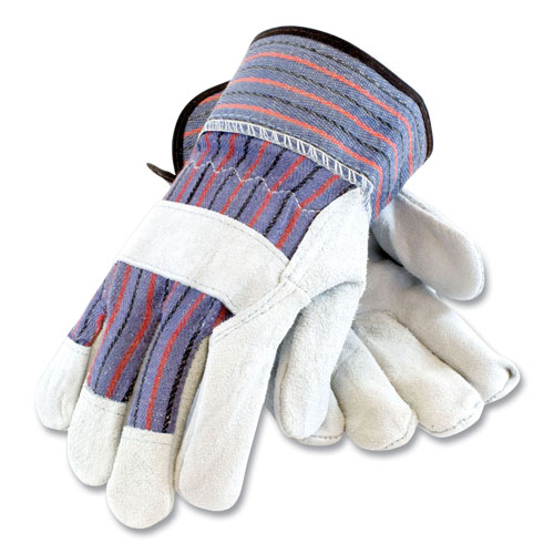Bouton Shoulder Split Cowhide Leather Palm Gloves, B/C Grade, X-Large, Blue/Gray, 12 Pairs