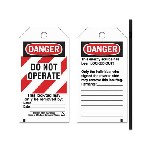 Brady Lockout Tags, 5 3/4 in x 3 in, Economy Polyester, Danger, Do Not Operate