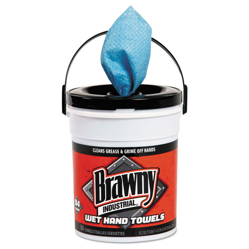Brawny Professional® Wet Hand Towels, 12 1/5" x 8 3/5", 1-Ply, Blue, 84/Pail, 6/Carton