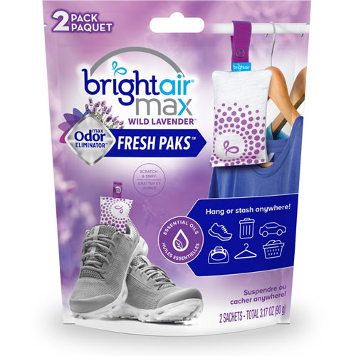 Bright Air Fresh Pak Sachets - Wild Lavender - 2 / Pack - Odor Neutralizer, Phthalate-free, Paraben-free, Formaldehyde-free, NPE-free, BHT Free