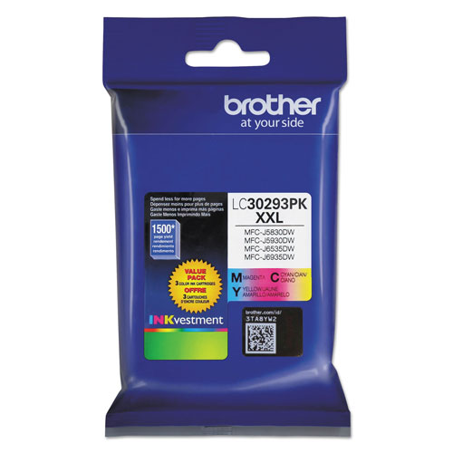 Brother LC30293PK INKvestment Super High-Yield Ink, 1500 Page-Yield, Cyan/Magenta/Yellow