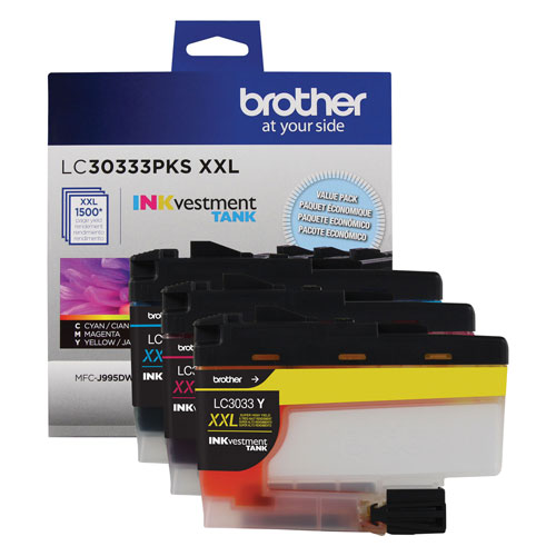 Brother LC30333PKS INKvestment Super High-Yield Ink, 1500 Pg-Yield, Cyan/Magenta/Yellow