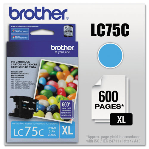 Brother LC75C Innobella High-Yield Ink, 600 Page-Yield, Cyan