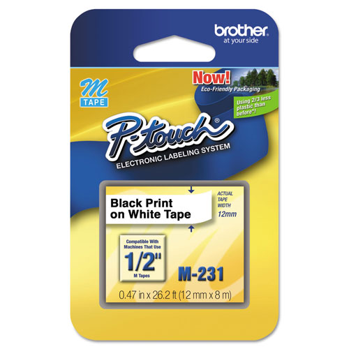Brother M Series Tape Cartridge for P-Touch Labelers, 0.47" x 26.2 ft, Black on White