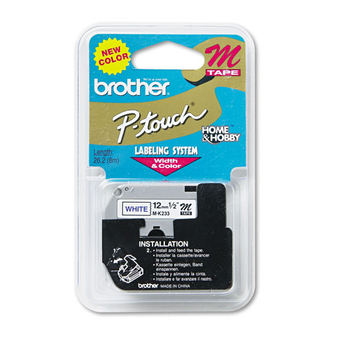 Brother M Series Tape Cartridge for P-Touch Labelers, 0.47" x 26.2 ft, Blue on White
