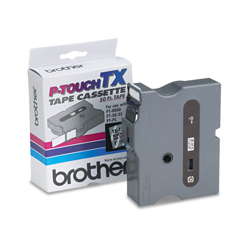 Brother TX Tape Cartridge for PT-8000, PT-PC, PT-30/35, 1" x 50 ft, Black on Clear