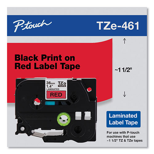 Brother TZe Standard Adhesive Laminated Labeling Tape, 1.4" x 26.2 ft, Black on Red
