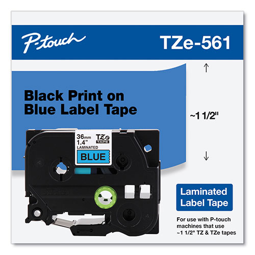 Brother TZe Standard Adhesive Laminated Labeling Tape, 1.4" x 26.2 ft, Black on Blue