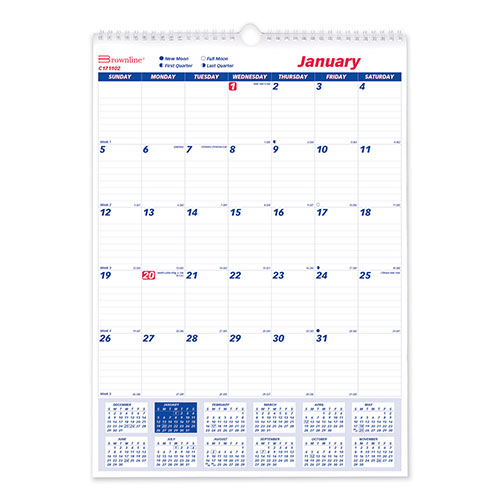 Brownline Twin-Wirebound Wall Calendar, One Month per Page, 12 x 17, White Sheets, 12-Month (Jan to Dec): 2024