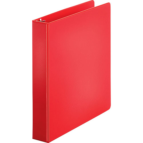Business Source 35% Recycled Round Ring Binder, 1 1/2" Capacity, Red