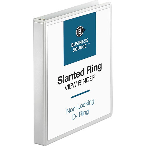 Business Source 39% Recycled D-Ring Presentation Binder, 1" Capacity, White