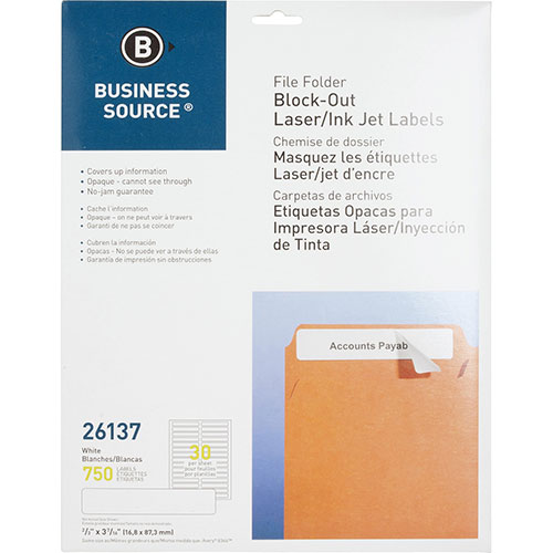 Business Source Block-out Filing Laser/Inkjet Label, White