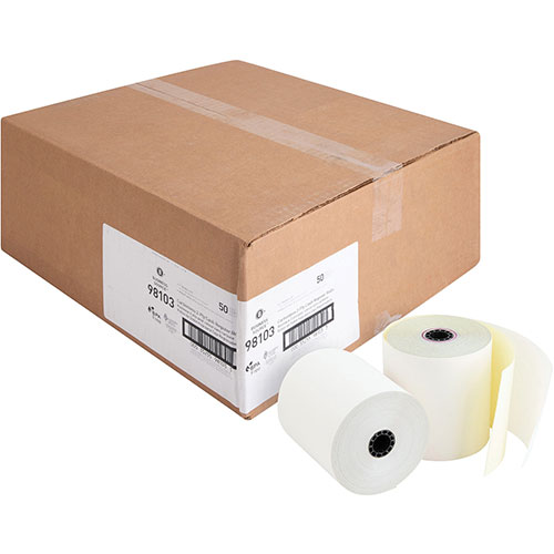 Business Source Carbonless Paper Rolls, 2-Ply, 3" x 90', 50RL/CT, White