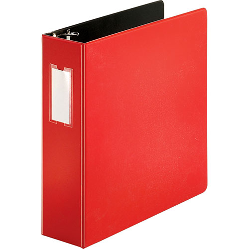 Business Source D-Ring Binder w/Label Holder, Heavy-Duty, 3", Red