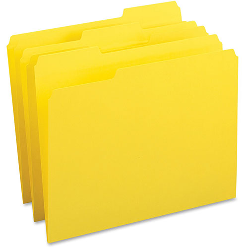 Business Source File Folder, 1-Ply, 1/3 Cut Assorted Tabs, Letter, Yellow