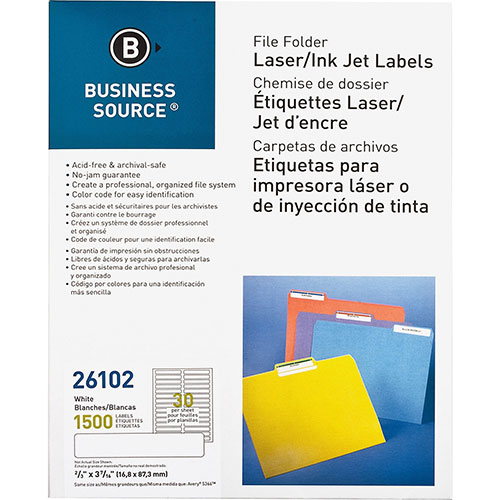 Business Source Label, File Folder, Laser/Inkjet, White