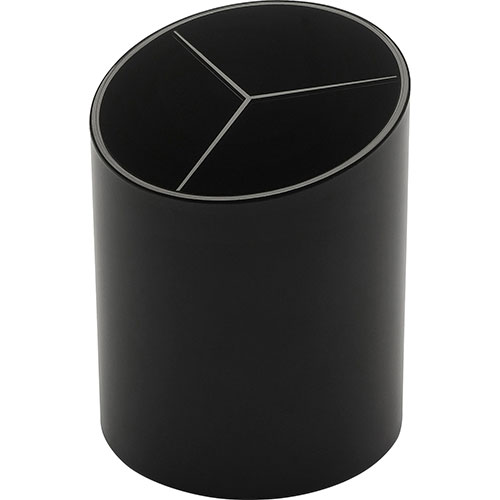 Business Source Large Pencil Cup, 3 Compartments, 3"x3"x4-1/8", Black