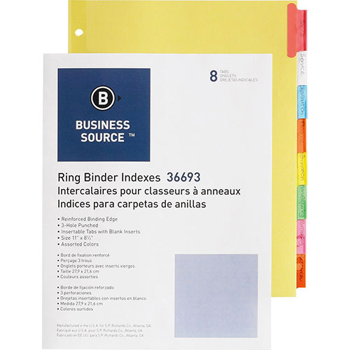 Business Source Ring Binder Indexes, 1-1/2" Tabs, 11'' x 8-1/2", 8-Tabs, 50ST/BX
