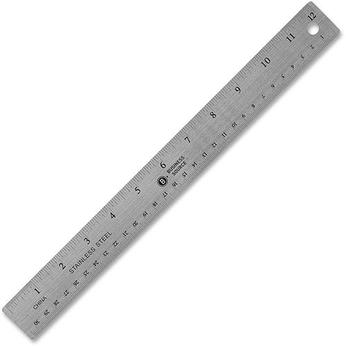 Business Source Stainless Steel Ruler, 12" L, Nonksid, Silver