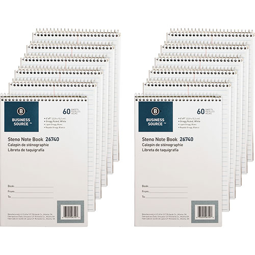 Business Source Steno Notebook, Gregg Ruled, 6"x9", 60 Sheets, 12/PK, White Paper