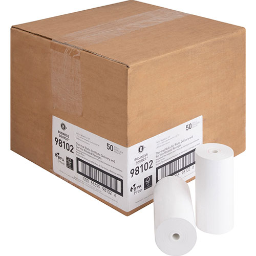 Business Source Thermal Paper Rolls, 4-3/8" x 127', 50RL/CT, White