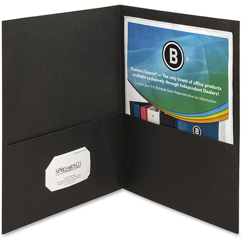 Business Source Two Pocket Pocket Folder, Black, Pack of 25